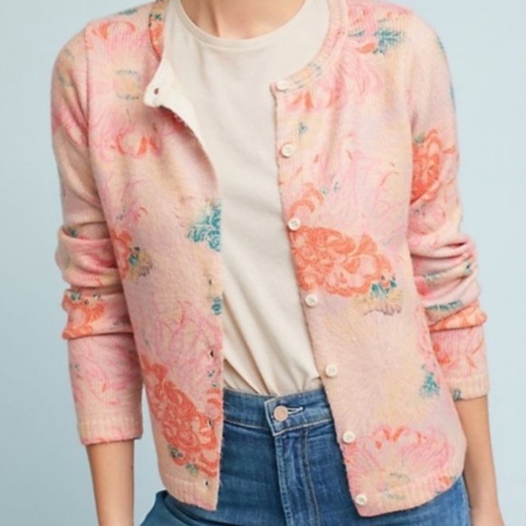 Anthropologie Sweaters - Anthropologie | Postage Orange & Pink Floral Wool